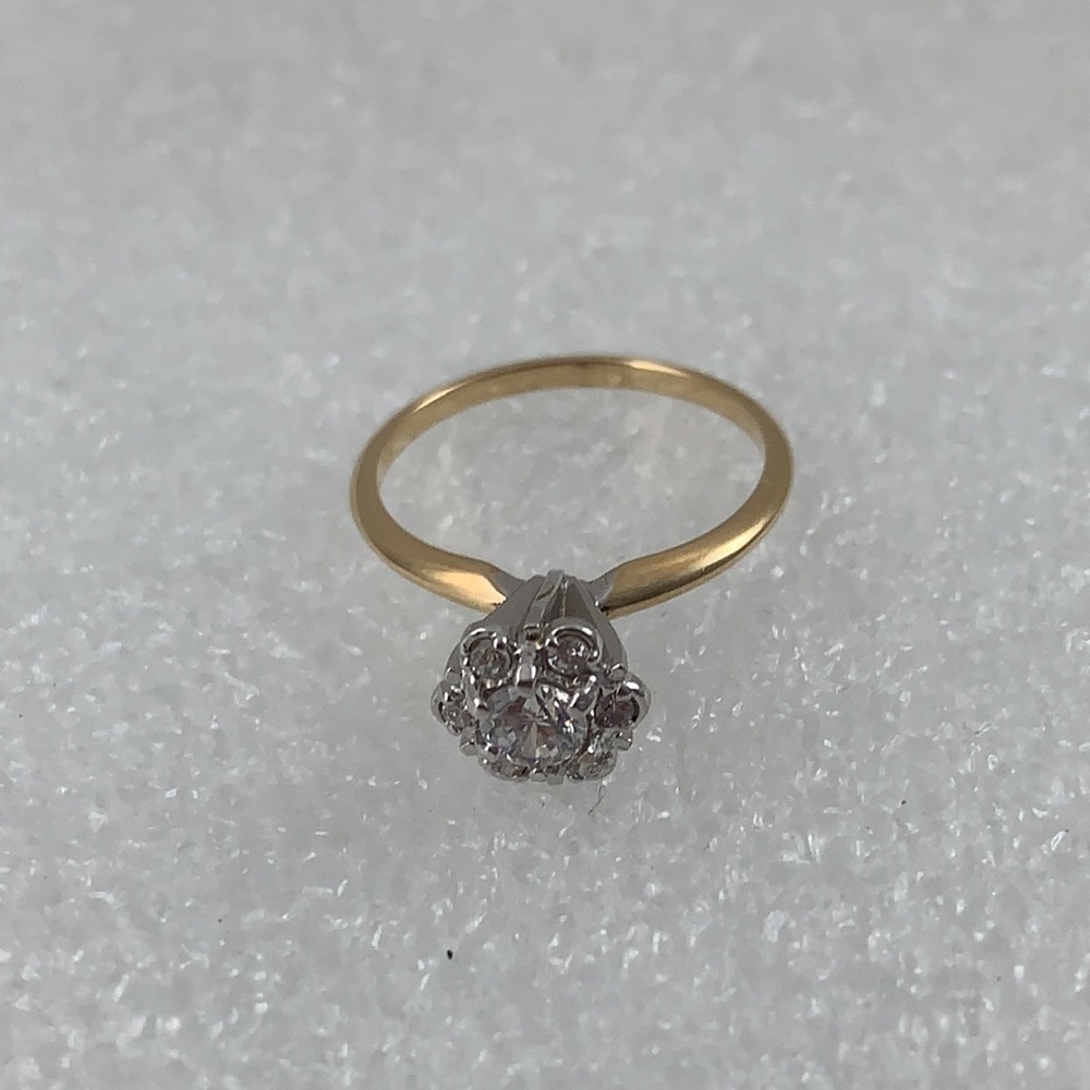 Gold and Silver Floral Cluster Ring with Clear Stones - Picture 5 of 5